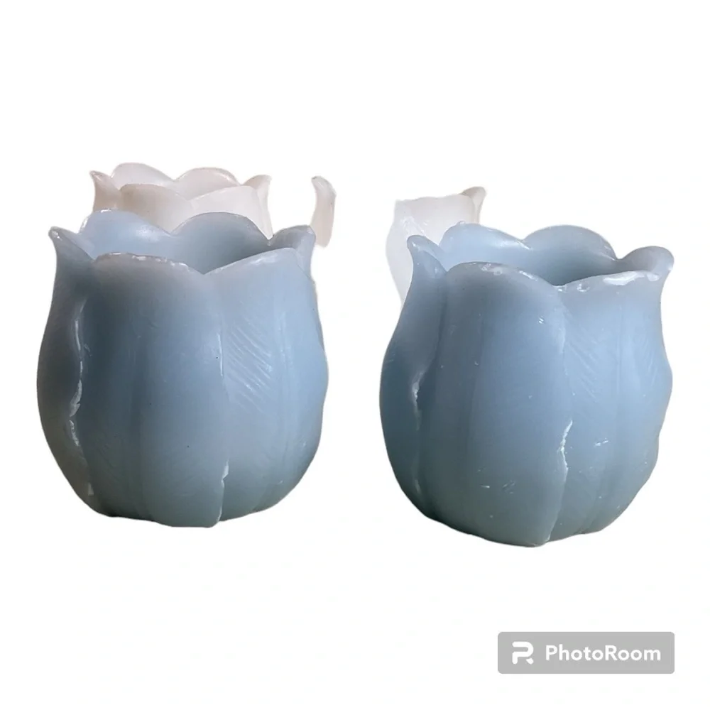Set of 6 Tulip Flameless LED Tea Light Candles Pastel Blue White Yellow Spring
